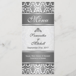 Menu Damasco preto sobre cinza prateada