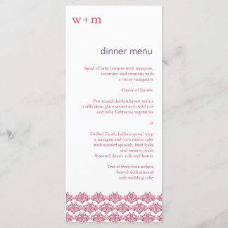 Menu Damask Simplicity Berry Purple WedMenu