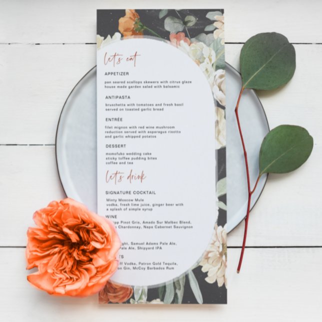Menu Dark Boho Floral | Cardápio de Casamento (Criador carregado)