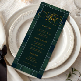 Menu Dark Green Tartan Polo Plaid Check Vintage Wedding
