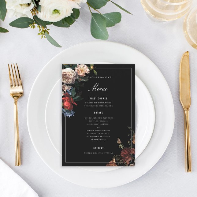 Menu Dark Moody Floral Dutch Painterly Wedding (Criador carregado)
