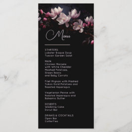 Menu Dark Moody Flowers Magnolia Wedding