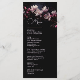 Menu Dark Moody Flowers Magnolia Wedding