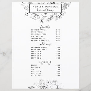 Menu de 3 Serviços de Spa Preto e Branco Botânico