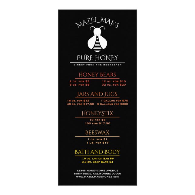 Menu de Abelhas da Apiária Personalizada (Frente)