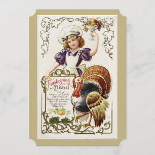 Menu de Ação de Graças Vintage e Convites para