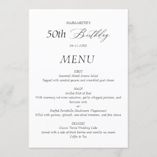 Menu de aniversário de 50 anos minimalista elegant