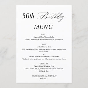 Menu de aniversário de 50 anos minimalista elegant
