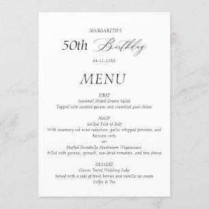 Menu de aniversário de 50 anos minimalista elegant