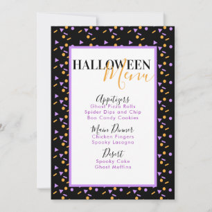 Menu de Aniversário de Confetes de Halloween