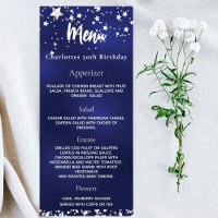 menu de aniversário de estrelas brancas azuis mari