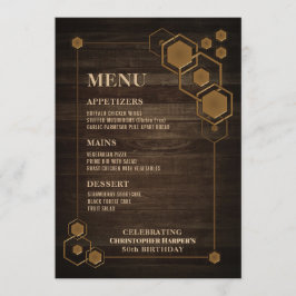 Menu de Aniversário de Madeira Rústica com Moldura