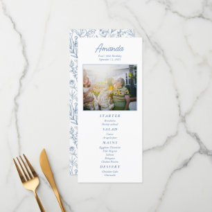 Menu de Aniversário do Floral Azul Personalizado
