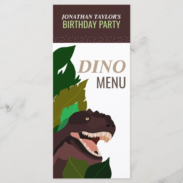 Menu de Aniversário do Partido T Rex Dinossaur (Frente)