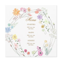 menu de aquarela de flores silvestres