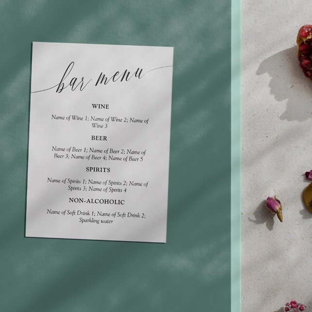 Menu de Bar de Casamento de Caligrafia Delicada (Criador carregado)