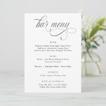 Menu de Bar de Casamento de Luxo com Caligrafia El