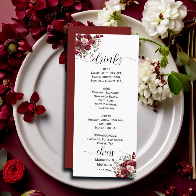 Menu de Bar de Casamento de Script Moderno Floral  (Criador carregado)