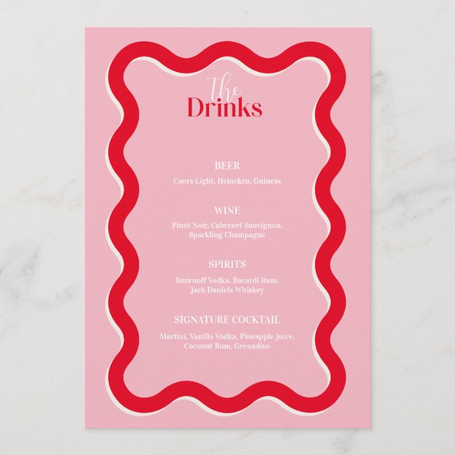 Menu de Bar de Casamento Moderno Minimalista | Men (Frente)