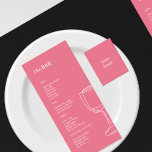 Menu de Bar de Casamento rosa brilhante mínimo<br><div class="desc">Estes cartões elegantes e modernos de cardápio de casamento ou cartões de cardápio de janto de ensaio apresentam um design de texto simples,  com uma ilustração minimalista. Adicione suas iniciais ou monograma para torná-las completamente suas.</div>