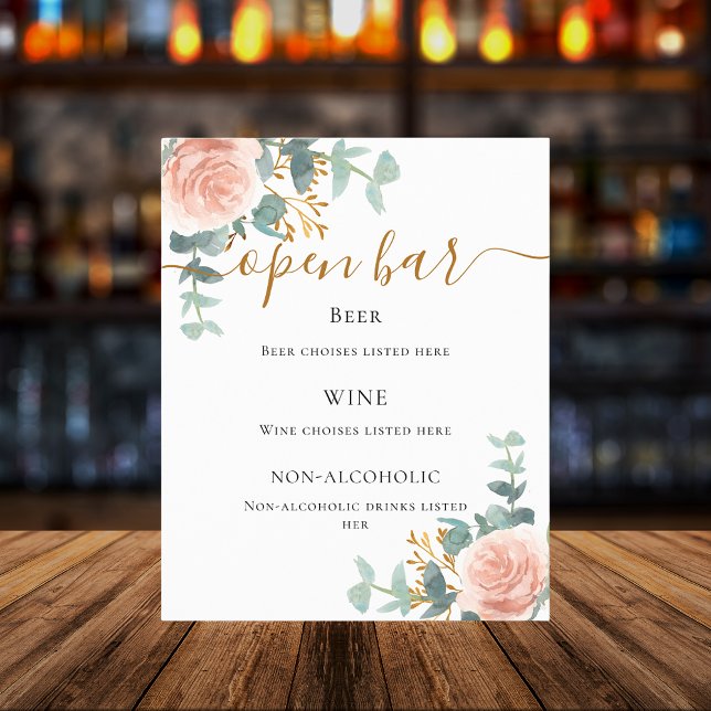 Menu de bar de eucalipto floral cor-de-rosa (Criador carregado)
