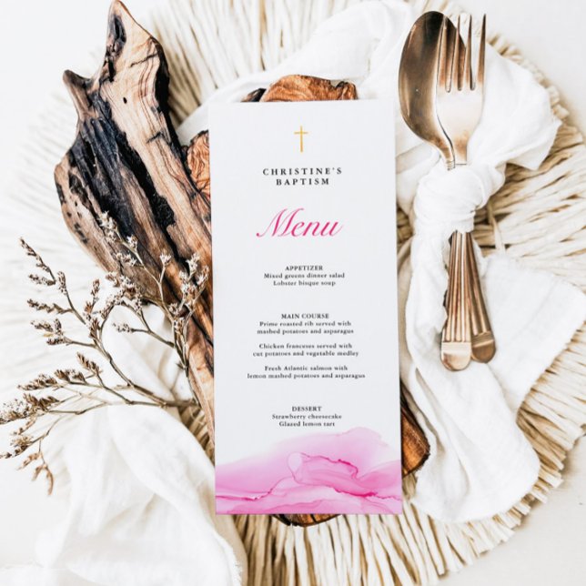 Menu de Batismo de Menina com Tinta Alcoólica Rosa (Criador carregado)