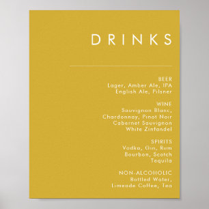 Menu de Bebidas Douradas Mínimas Modernas Poster