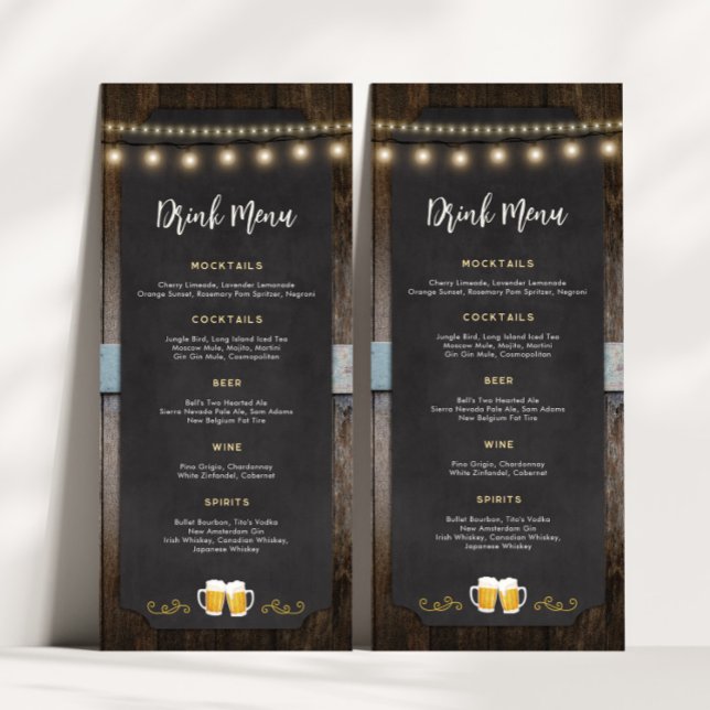 Menu de Beers 4x9 Beers (Rustic Cheers and Beers Drink Menu)