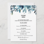 Menu de Beijaço Floral Azul do Marinho Celestial<br><div class="desc">Este cardápio azul celeste marinho de beijos florais é perfeito para uma recepção de casamento moderna. O design apresenta marinhos,  azuis e índios lindamente desenhados à mão,  bem dispostos em um buquê encantador.</div>