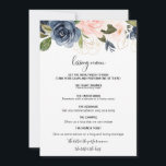 Menu de Beijaço Floral de Queda Exquisita<br><div class="desc">Este belo cardápio de beijos florais é perfeito para uma recepção de casamento tropical. O design retrata uma pincelada rosa desenhada à mão,  azul escuro e flores brancas marinhos,  inspiradoras elegância,  classe e beleza natural.</div>