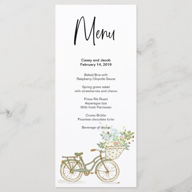 Menu de Bicicleta para Casamento, Aniversário ou E (Frente)