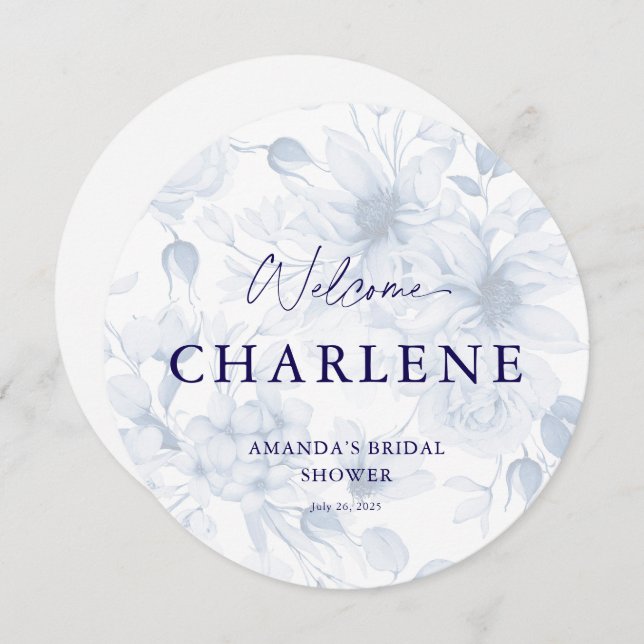 Menu de Boas-vindas do Chá de panela Azul Dusty (Frente/Verso)