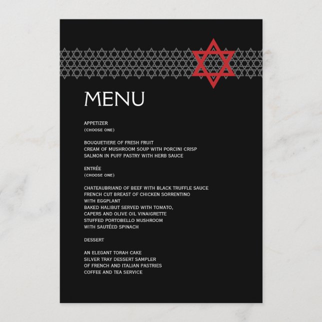 Menu de brilho de Mitzvah do bar da estrela/bastão (Frente)