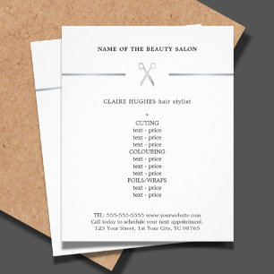 Menu de cabeleireiro de tesoura prateada falsa min