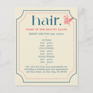 Menu de Cabelo da Tesoura Azul do Ouro Elegante