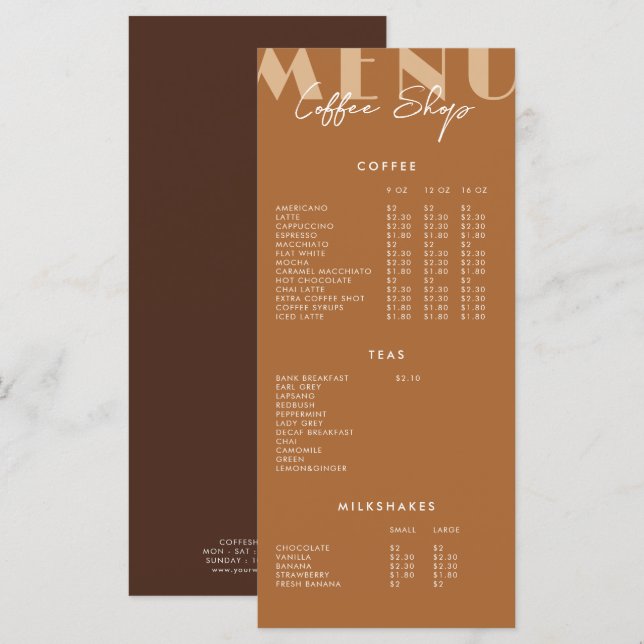 Menu de Café Minimalista Moderno (Frente/Verso)