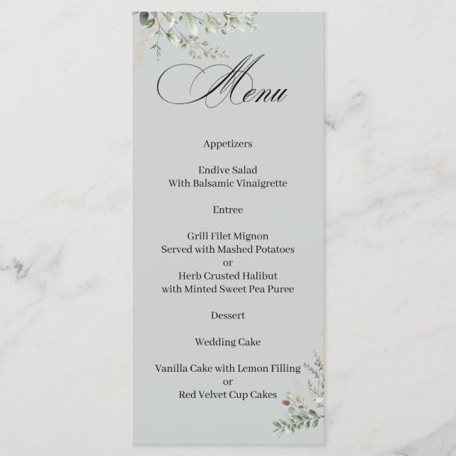 Menu de Caligrafia Elegante Eucalipto (Frente)