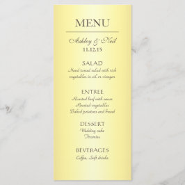 Menu de Casamento Amarelo e bege Clássico Elegante