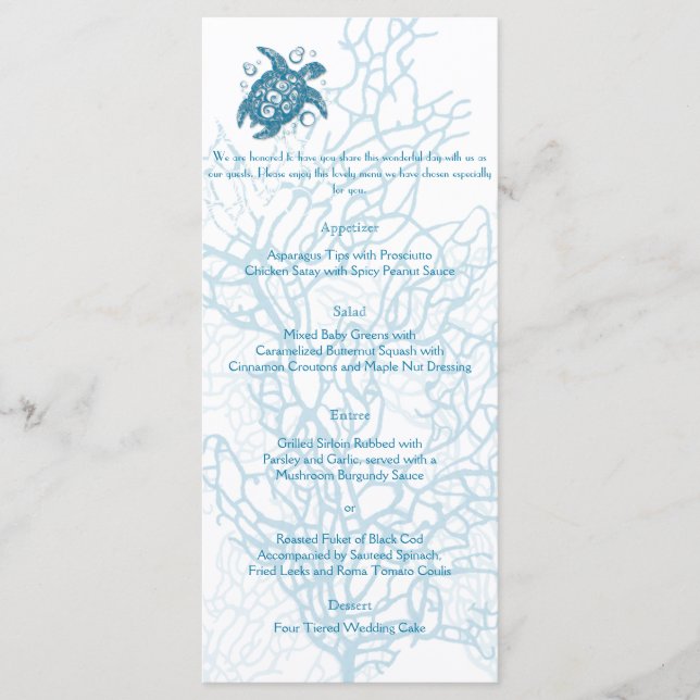 Menu de Casamento Aqua Turtle Love (Frente)