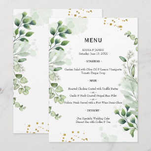Menu de Casamento Aquarela de Folhagem Elegante