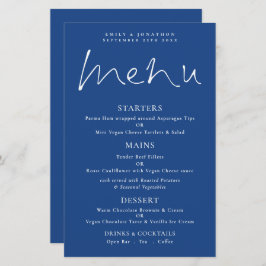 Menu de Casamento Azul Branco do Script Na moda de