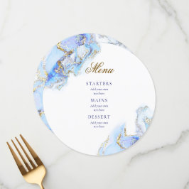 Menu de casamento azul de mármore