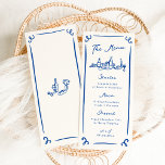 Menu de Casamento Azul Desenhado à Mão<br><div class="desc">Este design adorável apresenta elementos desenhados à mão e um texto ousado e caprichoso.</div>