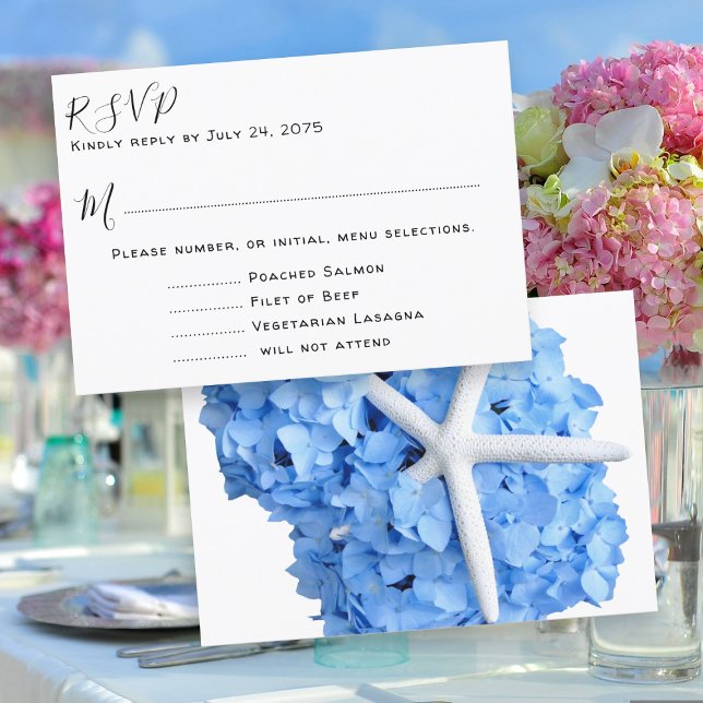 Menu de Casamento Azul do Jardim à Beira-Mar RSVP (Criador carregado)