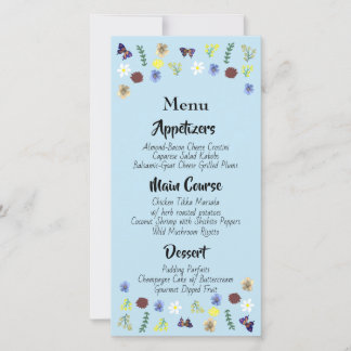 Menu de Casamento Azul do Jardim Floral Botânico