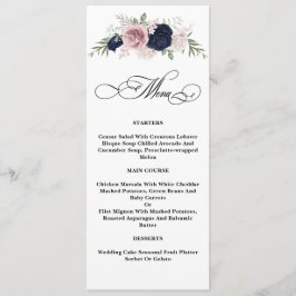 Menu de Casamento Azul do Marinho Blush Elegante C