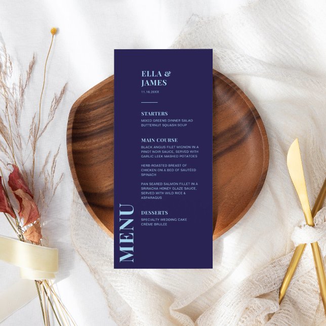 Menu de Casamento Azul do Marinho Minimalista Mode (Criador carregado)