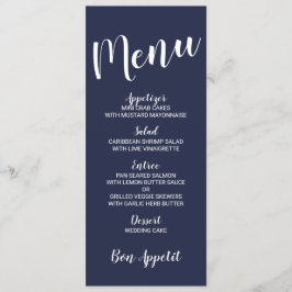 Menu de Casamento Azul do Marinho Náutico de Scrip