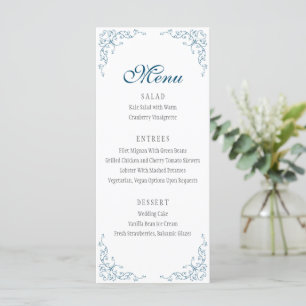 Menu de Casamento Azul do Oceano Floreio Elegante