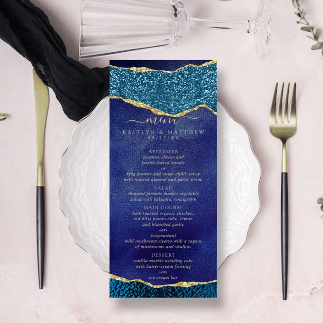 Menu de Casamento Azul & Dourado do Marinho Elegan (Criador carregado)